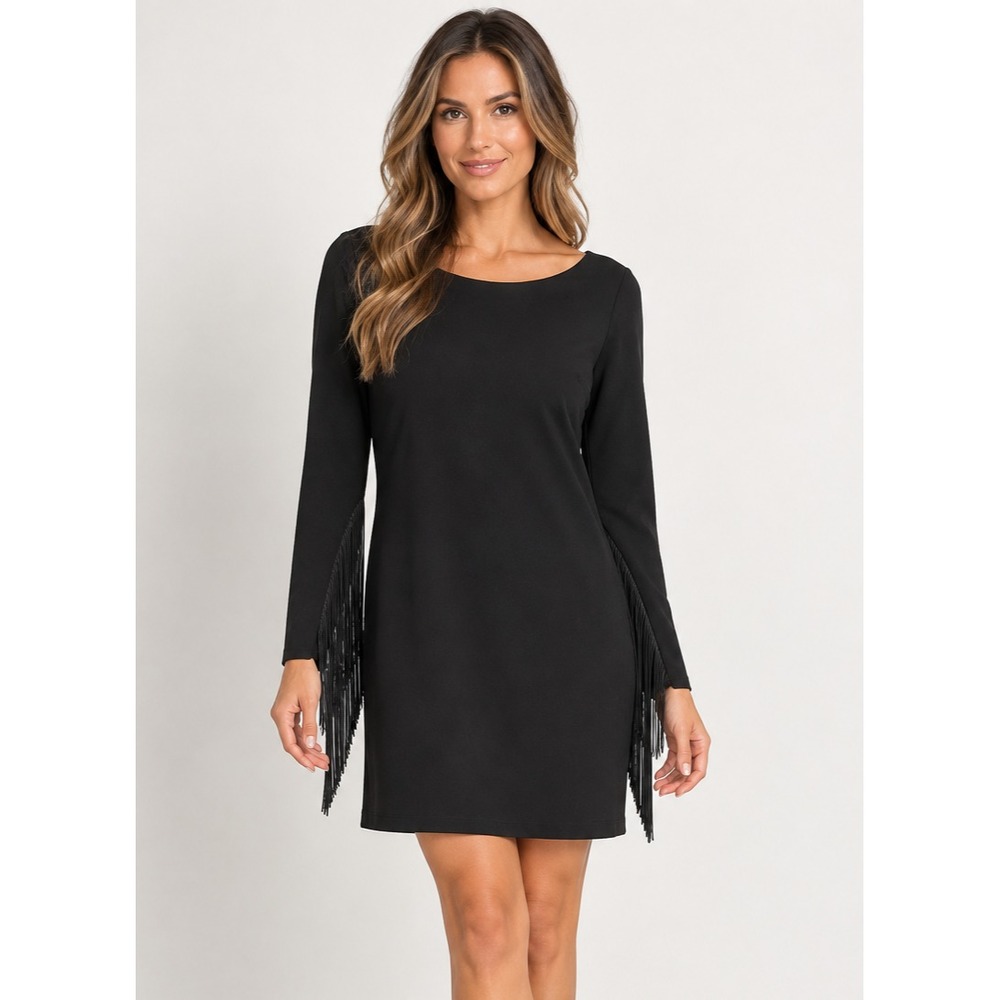 Jessica Simpson Black Fringe Sleeve Mini Dress 6 NWT Cocktail Party Western LBD